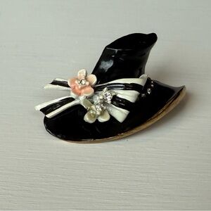 Vintage 1960s My Fair Lady Black and White Brooch with Floral Accents